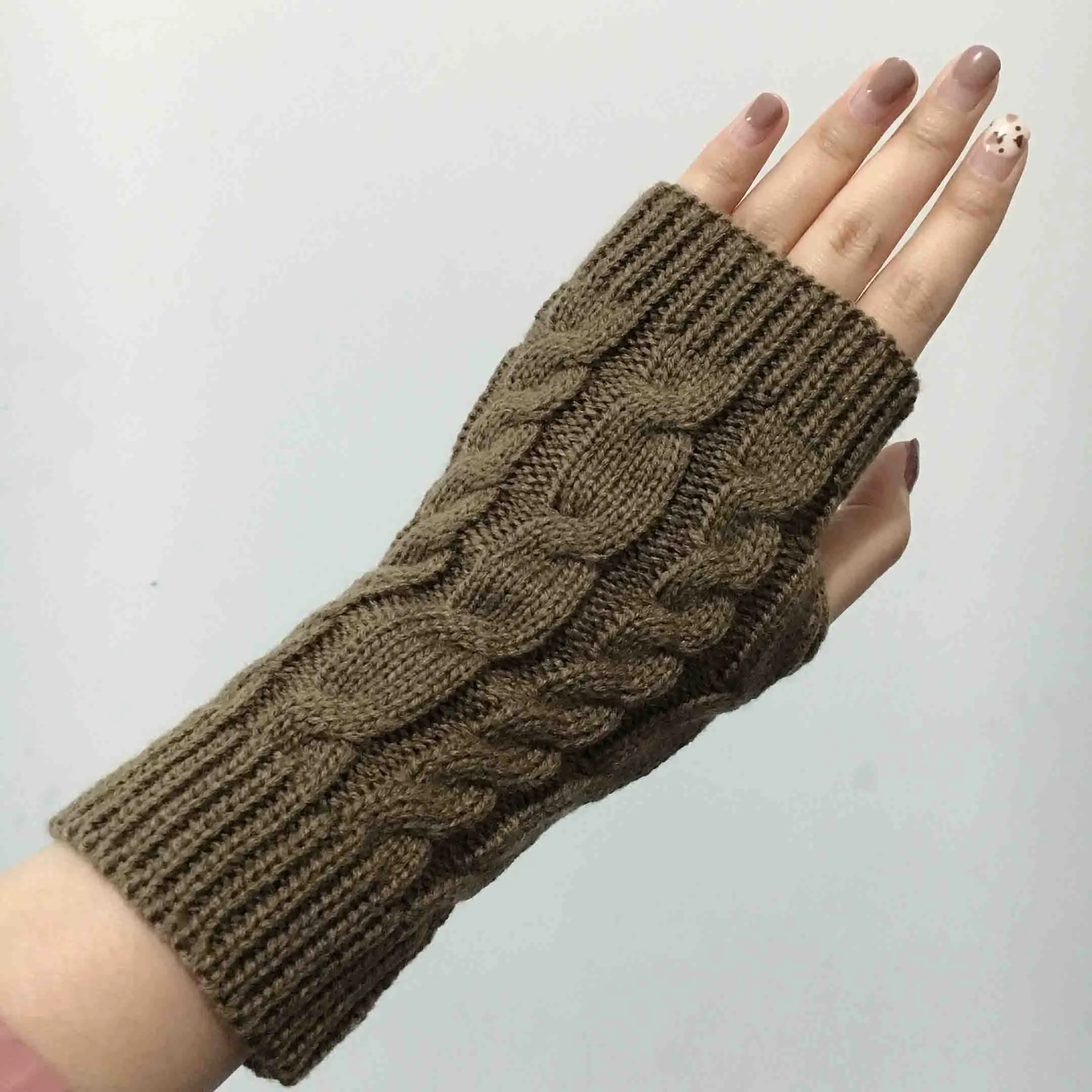 Вязаные женские перчатки теплые зимние перчатки вязаные крючком варежки из искусственной шерсти теплые перчатки без пальцев - Цвет: 1F