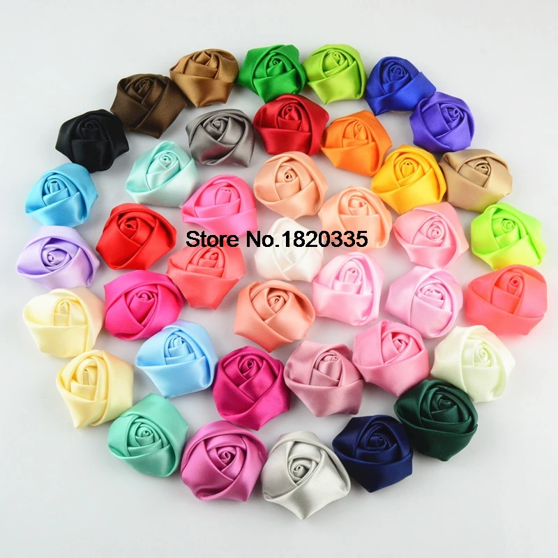 1," 40 шт. сатиновая цветы-розочки платье для девочек с цветком розы для аксессуары головные повязки, 40 цветов XJOF27