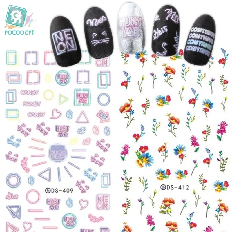 

DS409-418 New 2017 Summer Style Bear Flowers Water Transfer Nails Art Sticker Harajuku Nail Wrap Sticker Tips Manicura stickers