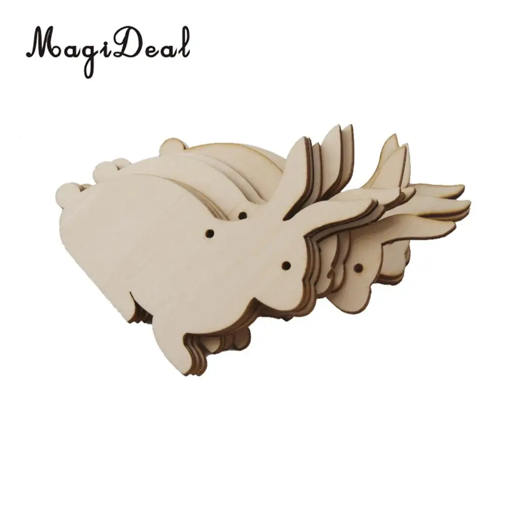 MagiDeal 10 pcs Wooden MDF Rabbit Shape Tags Decoration 8 cm Rabbit Embellishments Crafts Wedding Love Tags String Hanging