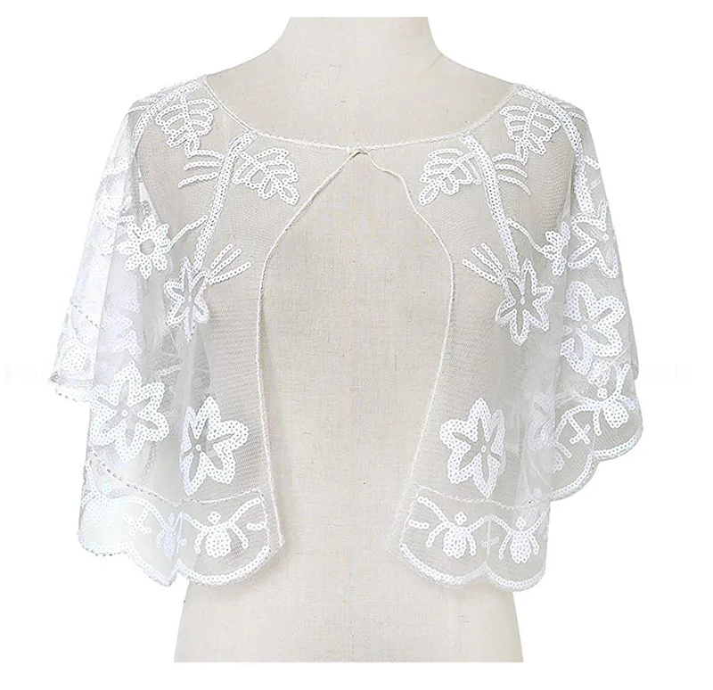Women Glittering 1920s Shawl Wraps Sequin Beaded Evening Cape Bolero Flapper Cover Up (2)