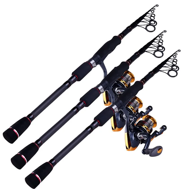 BATTLESEA 180-360cm Telescopic Fishing Rod and Baitcasting Fishing Reel Combo Spinning Fishing Rod Left/Right Hand Reel Wheel