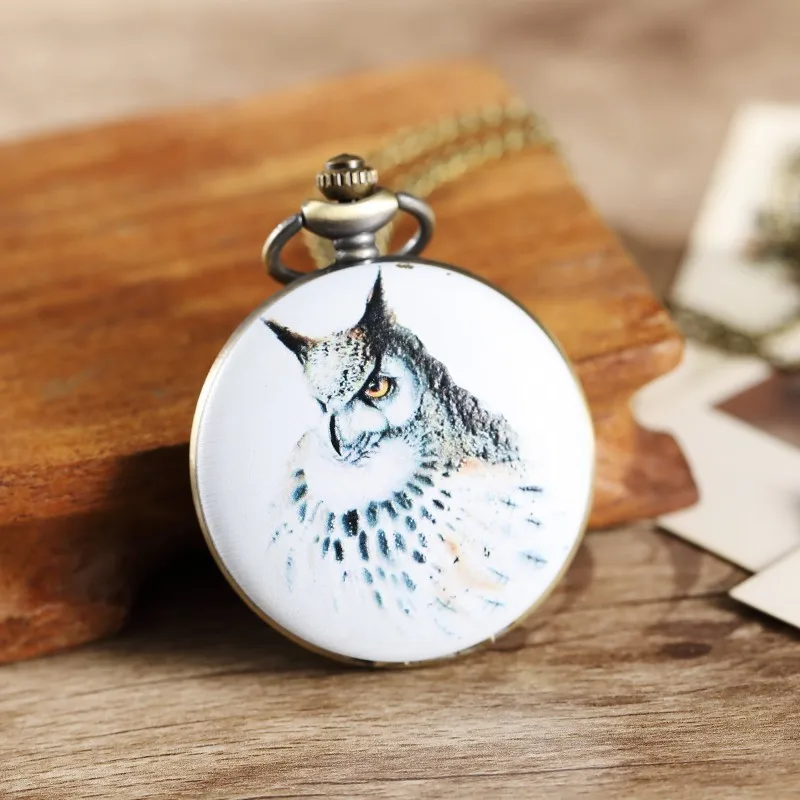 

New Arrive Retro Pocket Fob Watch Mini Metal Owl Sculpture Quartz Alloy Analog Watch Clock stainless steel Watch for women men