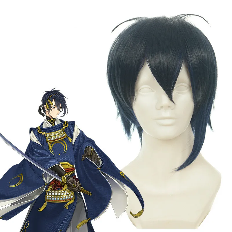 

Game Touken Ranbu Mikazuki Munechika Cosplay Wig Cosplay Synthetic Hair Dark Blue Heat Resistant Halloween Party + Free Wig Cap