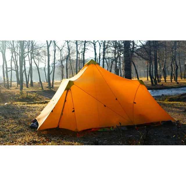Cheap 1100G Camping Tent Ultralight 6-8 Person Outdoor 20D Nylon Both Sides Silicon Coating Rodless Large Space Tent Triangle 4 Season