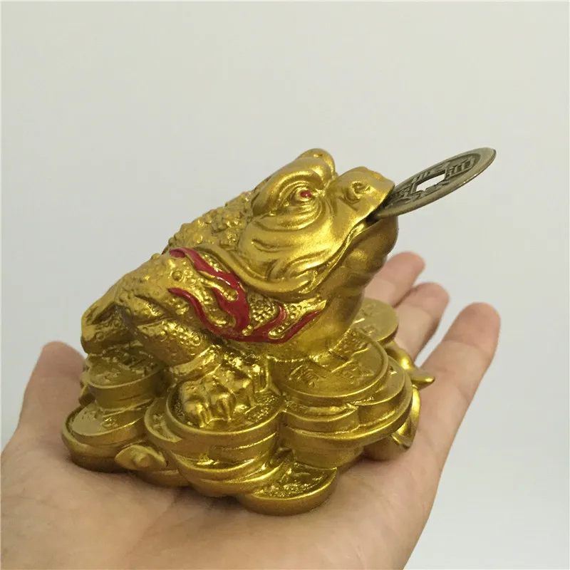 Золотой фэн-шуй счастливые Подарки Китайская монета три ноги жаба лягушка статуя животного скульптуры рукотворного нефрита камень домашний декор