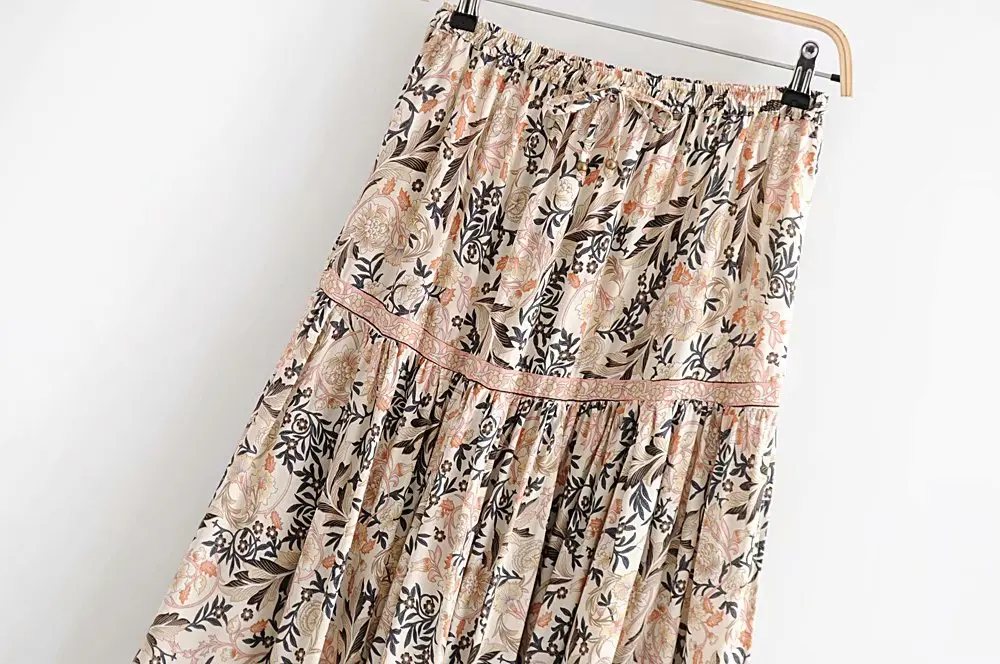Винтажная летняя пляжная Женская юбка с цветочным принтом и завязками, высокая талия, сексуальная Длинная юбка с боковыми разрезами
