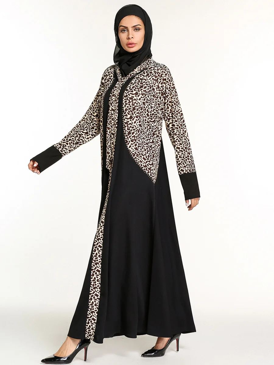 Платье кимоно женское длинное с леопардовым принтом и бриллиантами|muslim abaya|abaya