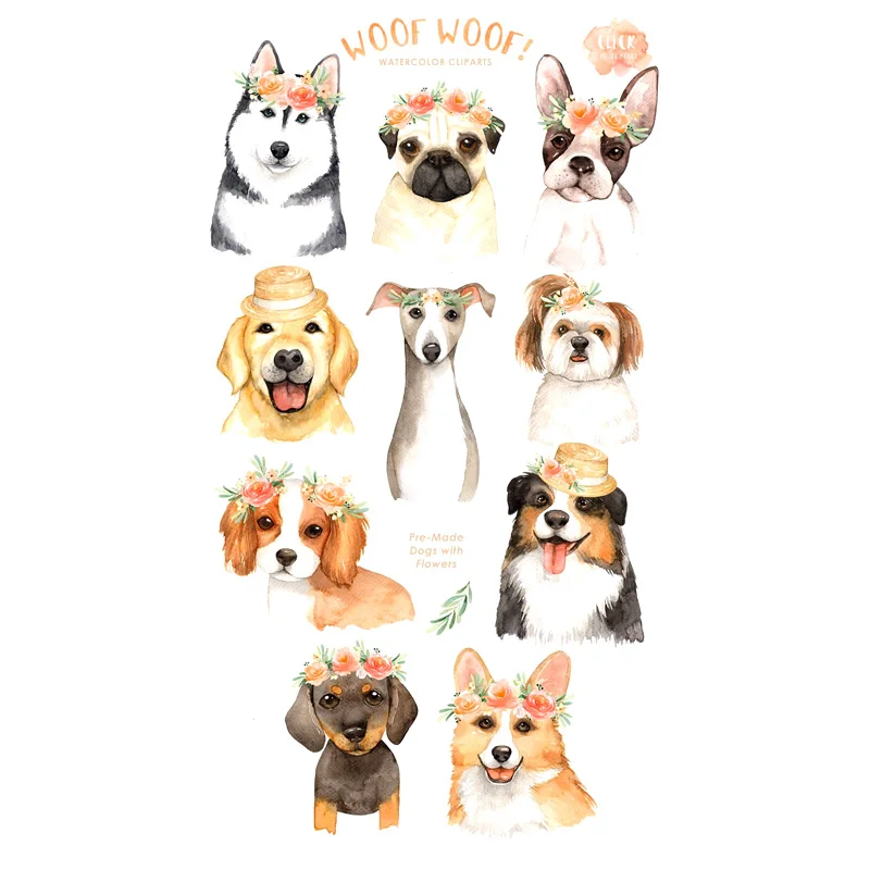 

2 PCS Dog with Flowers Scrapbook Bullet Journal Stationery Stickers Planner Calendar Agenda School Art Craft Supplies