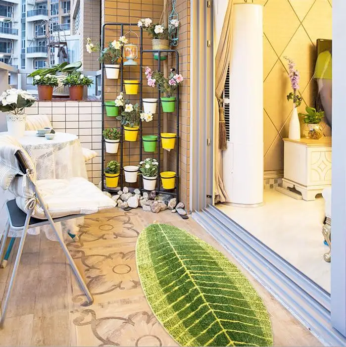 

New Leaf Shape Green Microfiber Carpet Absorbent Anti-slip Rug Vacuum Pad Kitchen Mat Door Bathroom Floor Mats 4 Sizes