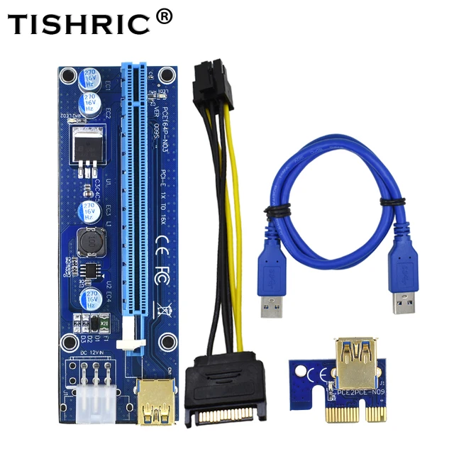 TISHRIC 10 pz 2018 Golden VER009S PCI Express PCIE PCI E Riser Card 009 s Molex Pin a SATA 1X 16X Adattatore USB3.0 LED Mining