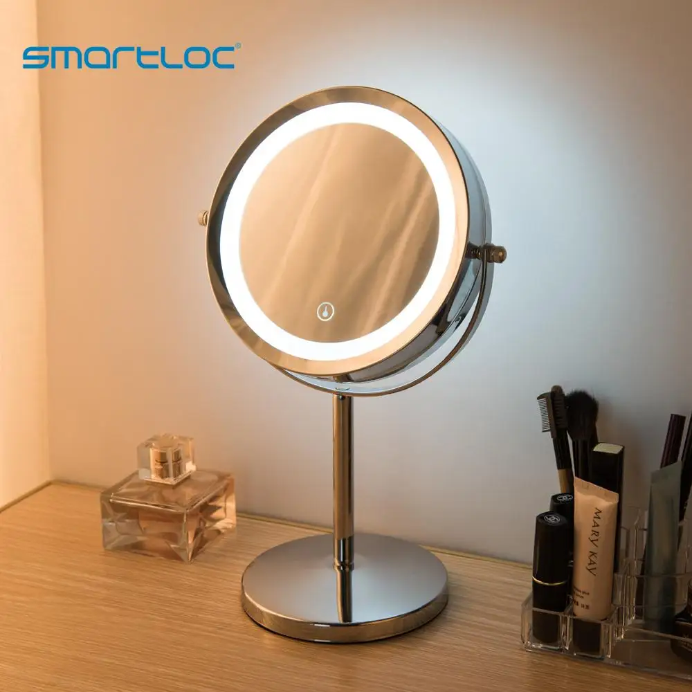 Smartloc 6.9 بوصة 3X 2-الوجه الصمام مسة خفيفة شاشة الحديد حامل ماكياج مرآة الحمام جولة مرايا حمام الغرور المرحاض التجميل