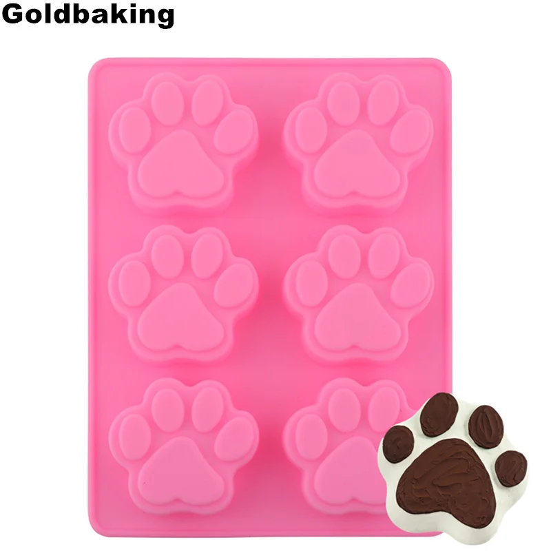 

6 Cavity Paw Silicone Cake Mould Chocolate Cookie Backing Molds Ice Tray Fondant Molds Red or Orange