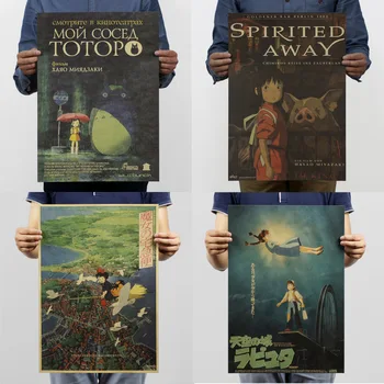 

Hayao Miyazaki Vintage retro kraft paper poster Japanese anime cartoon children's room decorative painting posters 51x35cm
