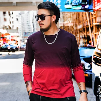 

New tide brand Large size men's plus fat XL T-shirt long-sleeved Loose casual gradient Round neck T-shirt Size 2XL 6XL 7XL