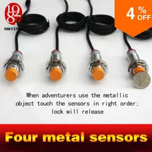 Реальный живой номер побега игры Опора четыре металлических сенсоров коснитесь в правильном порядке, чтобы разблокировать с аудио касанием для того, чтобы перевернуть дверь