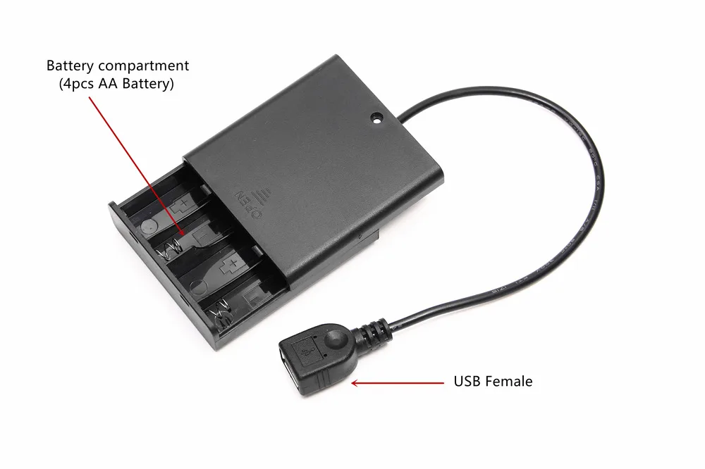 4 шт. AA батарейный отсек крышка с выключателем и USB мама для USB 5 В светодиодный шнур и Светодиодная лента портативный источник питания