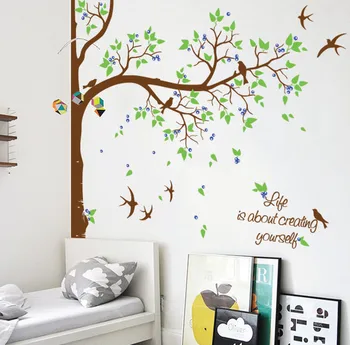 

Nursery Tree With Flying Birds Custom Name Or Quotes Decals Baby Kids Bedroom Sweet Decor Huge Tree Vinyl Removable Mural Y-947