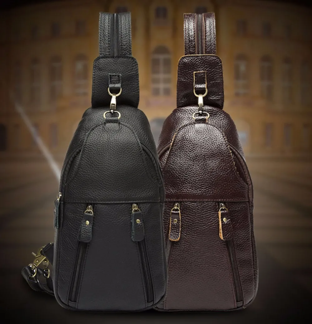 

Genuine Leather Men Back pack fashion Messenger Bags Single Shoulder Bag Multipurpose Travel Riding Sling Chest Bag DropShipping