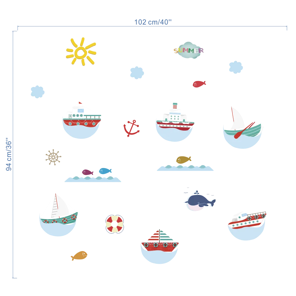 Наклейка на стену с изображением рыб и морского дна лодка мультяшная для детской