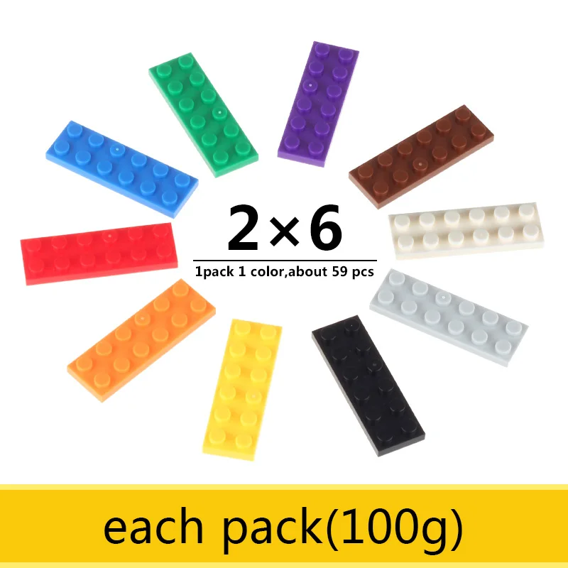 

2Packs Bulk Base Bricks Thin 2X6 Small Building Blocks 1Pack 1Color Each Pack 100g About 59PCS Toy For Kids Compatible Legoed