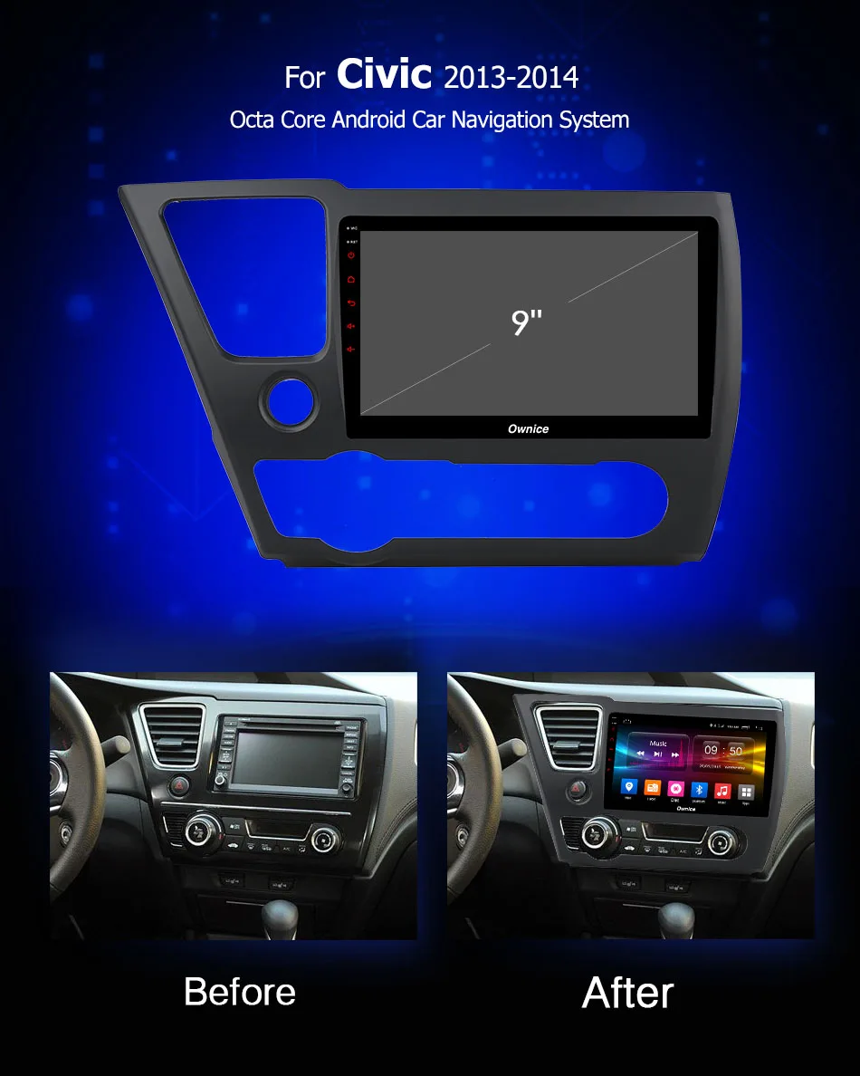 Best Ownice K1 K2 K3 K5 K6 2 din Octa Core Android 9.0 Car Radio DVD GPS Navigation for Honda Civic 2013 2014 360 Panorama DSP 4G LTE 1