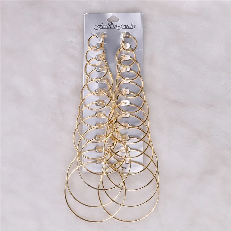 

HYBZH Oversize Big Circle Earring Set For Women Simple Punk Style Brincos Round Earrings Party Jewelry Gift 12 pair /lot