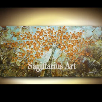 

Handmade ORIGINAL Large Abstract Contemporary Fine Art Impasto Amber Flowers Tree Landscape Modern Palette Knife Painting