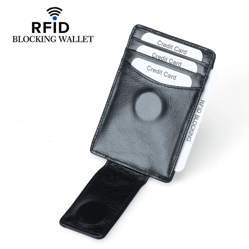 

Cow Leather Money Clip Wallet Man Business CardHolder RFID Blocking CreditCard Case