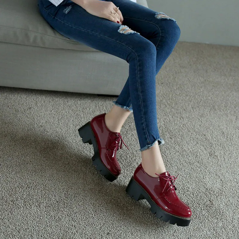 D Knight Patent Leather Platform Oxfords Shoes Woman High Square Heels Pumps Shoes Fashion Office Casual Oxford Shoes For Women (9)