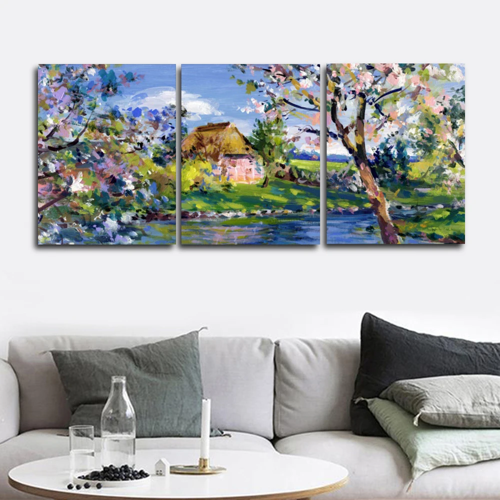 

Laeacco Watercolor Spring Outside Posters and Prints Abstract Wall Art Paint On Canvas Painting Nordic Living Room Home Decor