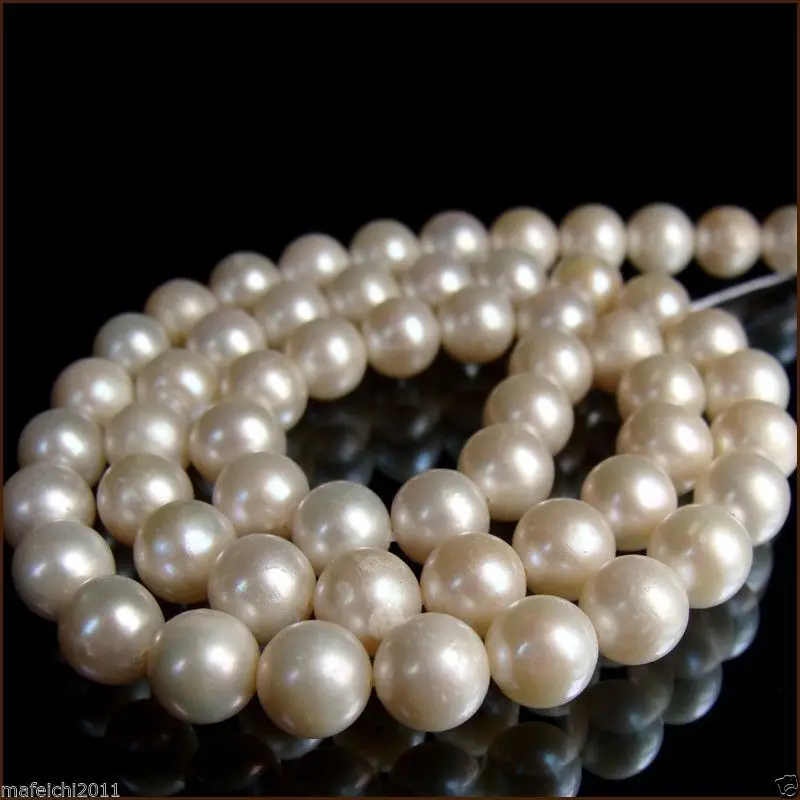 

AAAA+ 9-10mm Near Round genuine white freshwater Pearl loose beads strand 15"