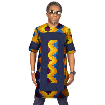 

Summer Men Print Cowboy Top Tees African Clothes Bazin Riche African Design Clothing Casual 100% Cotton Mens Top Shirts WYN708