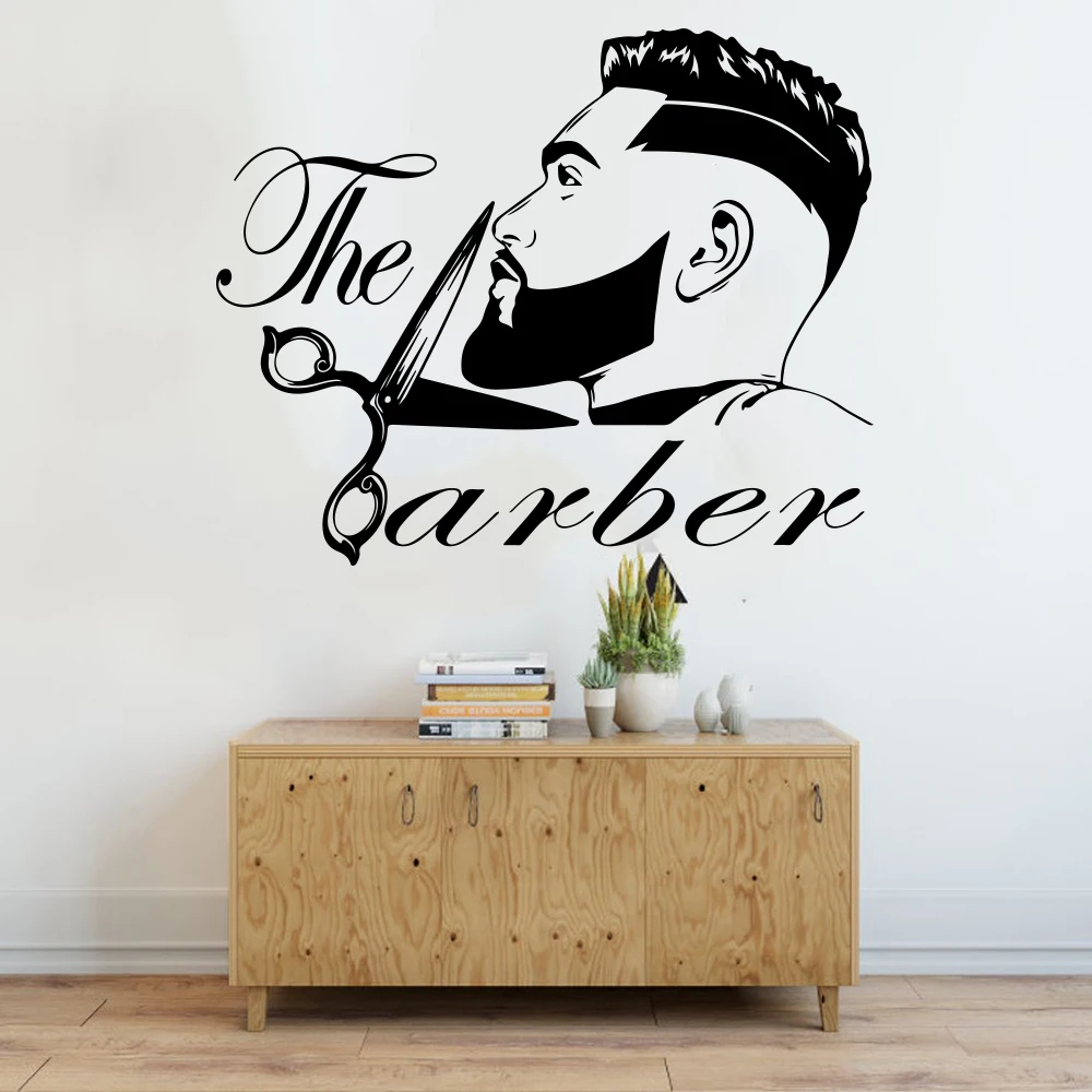 Barber Shop Men Beard Hairstyle Wall Window Decal Grooming Fashion Hairdresser Hair Cut Barber Shop Wall Sticker Vinyl Decor (1)