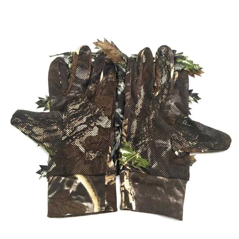 Уличная охота, рыбалка, стрельба 3D кленовые листья бионический камуфляж полный палец Нескользящие силиконовые круглые Нескользящие перчатки охотника