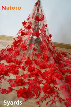 

appliqued lace fabric beautiful african embroidered net tulle lace fabric with 3D flowers dreamy style for wedding jyA233