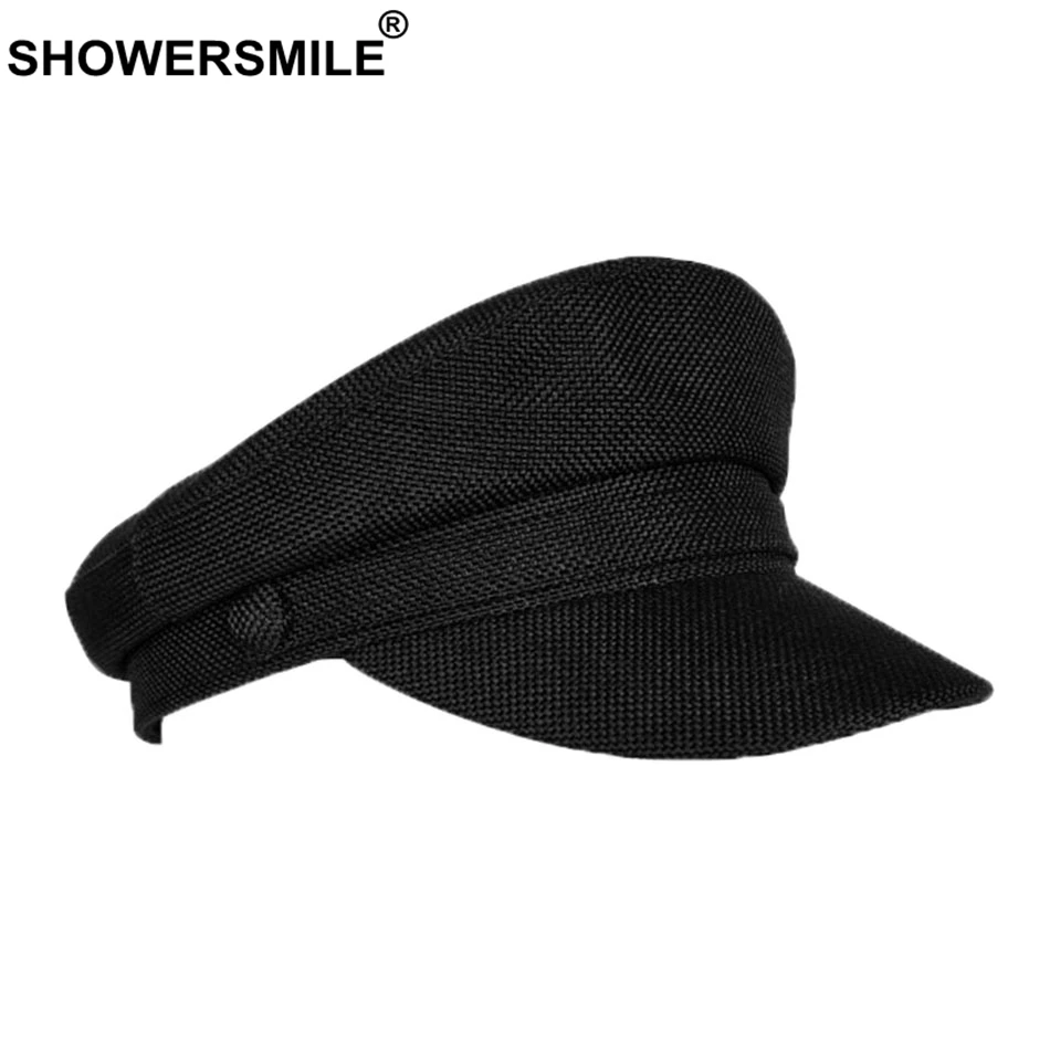 SHOWERSMILE, военная Кепка, женская, черная, хлопок, лен, плоский верх, шляпа, женская, Классическая, однотонная, пекарская Кепка, весенняя, женская, Матросская, армейская Кепка s