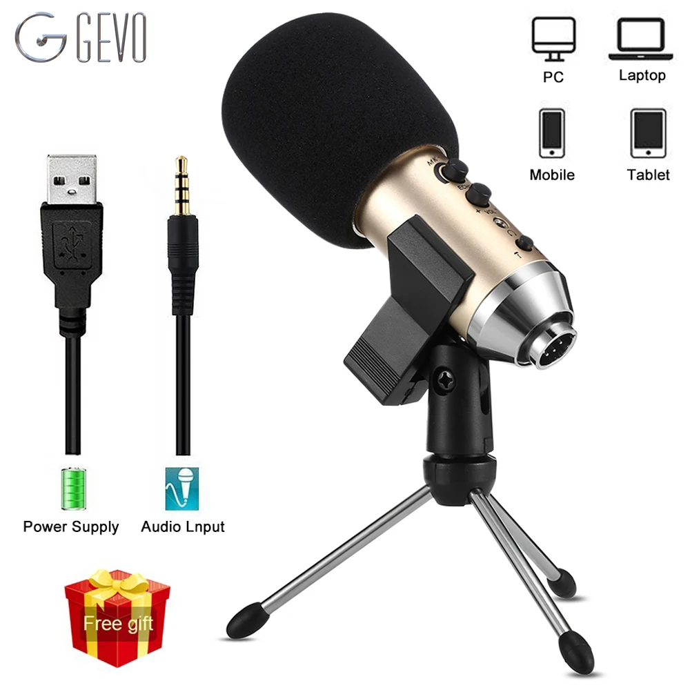 GEVO MK-F500TL Microphone For Phone Professional 3.5mm Wired USB Condenser Studio Microphone For Computer Karaoke PC Mic Stand GEVO MK-F500TL Microphone For Phone Professional 3.5mm Wired USB Condenser Studio Microphone For Computer Karaoke PC Mic Stand