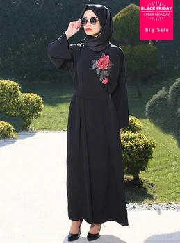 

2018 Adult Casual embroidery flower Robe Musulmane Turkish fashion Abaya Muslim Dress Cardigan Robes Arab Worship Service Wj700