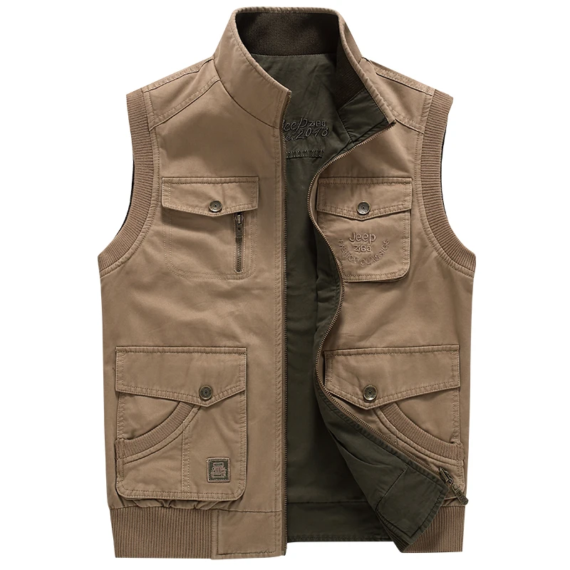 Men Vest With Multi Pockets Casual Loose Sleeveless Jacket Cotton