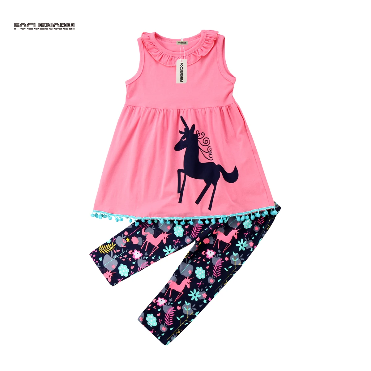 

Kids Baby Girls Outfit Set Unicorn Clothes Sleeveless Vest Dress Tops T-shirt+Long Trousers Pants 2Pcs