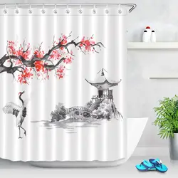 Япония традиционный Рисунок Сакура павильон кран занавеска для душа s Водонепроницаемый Ванная занавеска ткань для ванной Декор