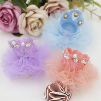 

Free Shipping 10PCS Chiffon Floral Decorated 3D Wool Felt Princess Crown Patch Sticker Buttons Fit Girls Hair Jewelry Headband