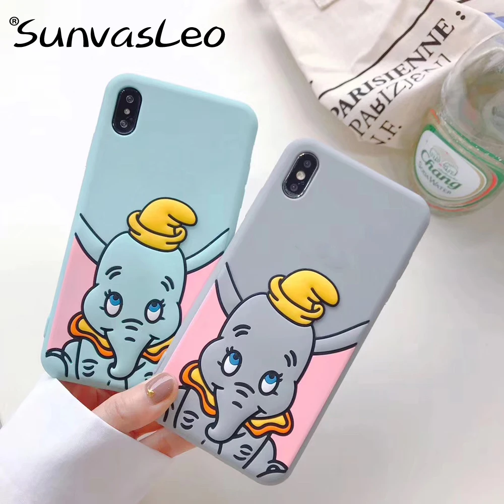 

New 3D Cartoon Elephant Soft Silicone Case Cell Phone Back Cover Shell For iPhone 6 6s 7 8 / Plus X XS XR XS Max Fundas Coque