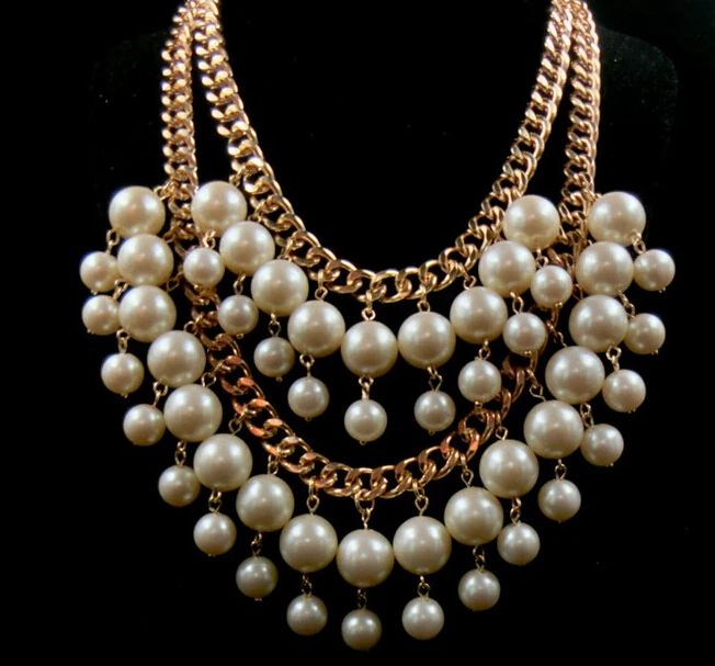 

MX0525 Fashion Elegent chain Chokers chunky Shining big statement Chunky Pearl Pearl Necklace Women Gifts Girls 1 PC