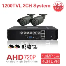 CCTV безопасности 2CH AHD 720P 1200TVL камера системы 4CH HD DVR PC мобильный телефон удаленного просмотра P2P 1200TVL комплект видеонаблюдения