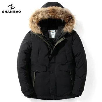 

2019 winter double collar high quality luxury raccoon fur hooded men's casual down jacket thick warm solid color down coat