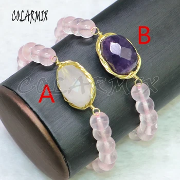 

5 pieces Natural crystal bracelets pink crystal beaded bracelets bangles wholesale jewelry bracelets for women jewelry gift 9132