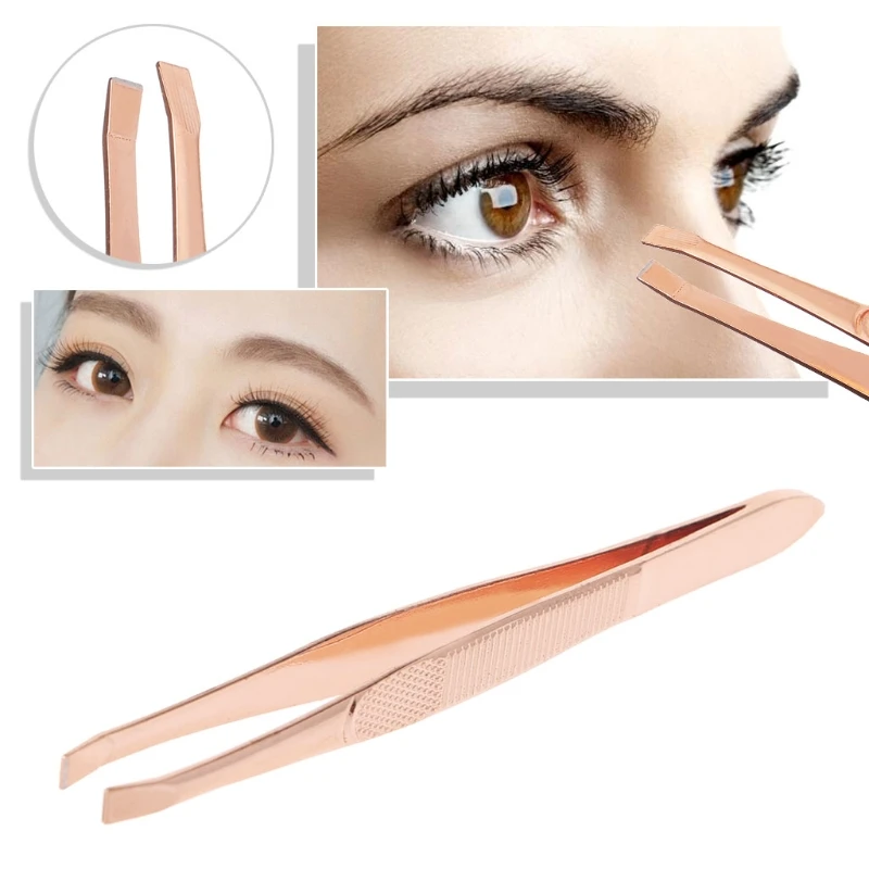 

Pro Women Stainless Steel Flat Tip Eyebrow Tweezer Hair Removal Makeup Tool