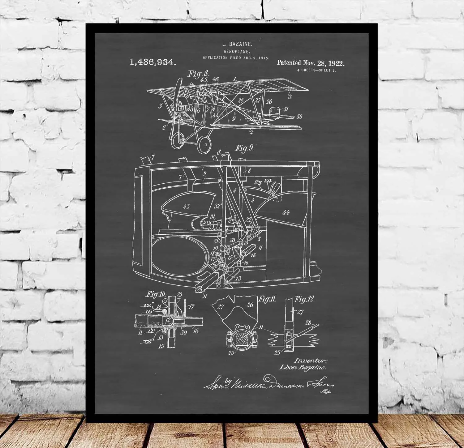 Самолет патент 1922 Blueprint плакат | Дом и сад